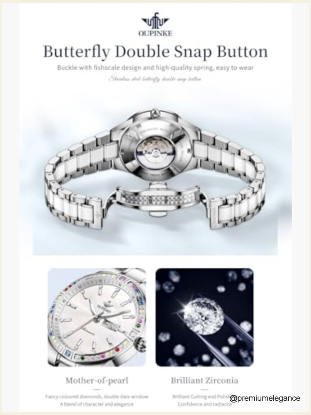 Women's Automatic Watch Skeleton Dial Diamond Bezel Stainless Steel Ceramic 33mm - Picture 5 of 7